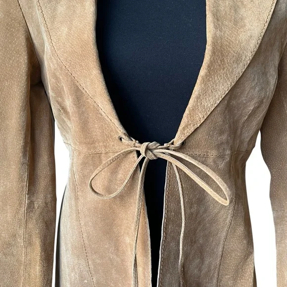 Vintage Wet Seal Leather Suede Penny Lane Style Duster Jacket Tie Closure - Picture 7 of 15